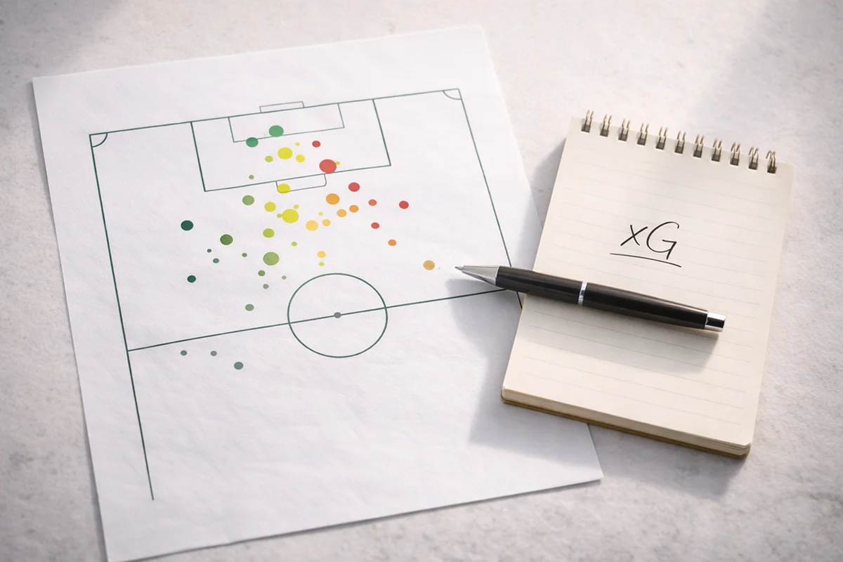 Visualisierung des Expected Goals Konzepts mit Schusspositionen auf dem Spielfeld