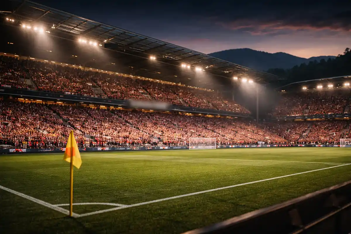Europa-Park Stadion Freiburg bei europäischer Nacht mit leidenschaftlichen Fans